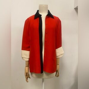 MARNI Silk Red and White Blouse with Black Accents